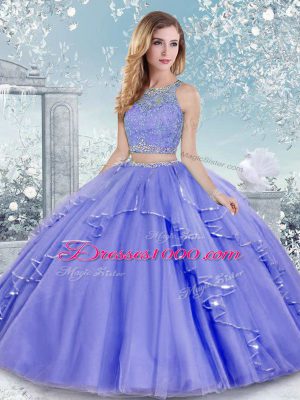 Shining Scoop Sleeveless Tulle Vestidos de Quinceanera Beading and Lace Clasp Handle