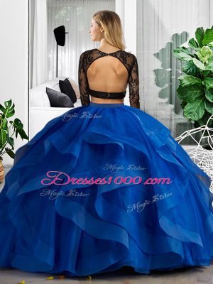 Dark Green Backless Scoop Lace and Ruffles Quince Ball Gowns Tulle Long Sleeves