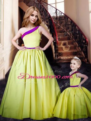 Floor Length Yellow Prom Evening Gown One Shoulder Sleeveless Lace Up