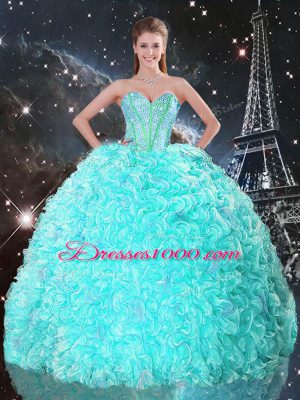Elegant Organza Sleeveless Floor Length Sweet 16 Dress and Beading and Ruffles