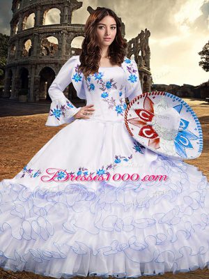 Long Sleeves Embroidery and Ruffled Layers Lace Up Quinceanera Dresses