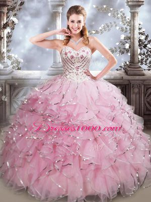 Charming Organza Sleeveless Floor Length 15th Birthday Dress and Beading and Ruffles