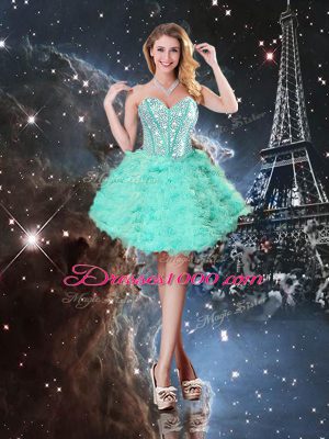 Turquoise Lace Up Ball Gown Prom Dress Beading and Ruffled Layers Sleeveless Floor Length