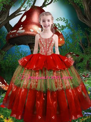 Wine Red Sleeveless Beading and Ruffled Layers Floor Length Sweet 16 Dress