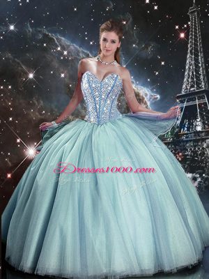 Hot Sale Light Blue Sweetheart Lace Up Beading 15th Birthday Dress Sleeveless