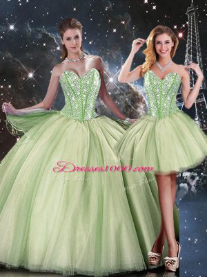 Adorable Ball Gowns Quinceanera Gown Yellow Green Sweetheart Tulle Sleeveless Floor Length Lace Up