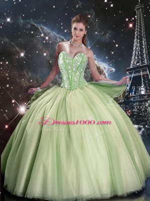 Adorable Ball Gowns Quinceanera Gown Yellow Green Sweetheart Tulle Sleeveless Floor Length Lace Up