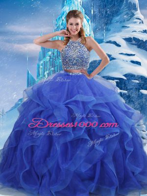 Stylish Halter Top Sleeveless Organza 15 Quinceanera Dress Beading and Ruffles Zipper