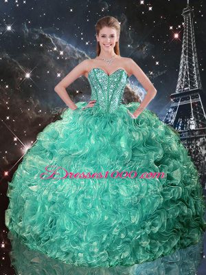 Luxurious Turquoise 15th Birthday Dress Military Ball and Sweet 16 and Quinceanera with Beading and Ruffles Sweetheart Sleeveless Lace Up