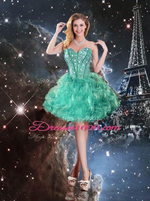 Luxurious Turquoise 15th Birthday Dress Military Ball and Sweet 16 and Quinceanera with Beading and Ruffles Sweetheart Sleeveless Lace Up