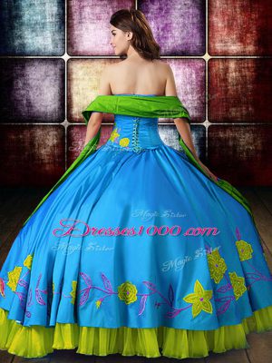 Strapless Sleeveless Lace Up Sweet 16 Dress Multi-color Satin