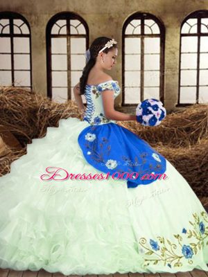 Cheap Sleeveless Floor Length Embroidery Lace Up Quinceanera Gown with Multi-color