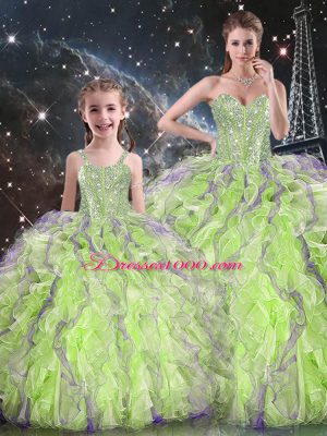 Popular Yellow Green Sweetheart Lace Up Beading and Ruffles Quinceanera Gowns Sleeveless