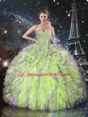 Popular Yellow Green Sweetheart Lace Up Beading and Ruffles Quinceanera Gowns Sleeveless
