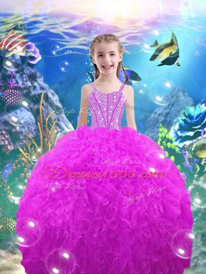 Captivating Fuchsia Sweetheart Lace Up Beading and Ruffles Sweet 16 Dress Sleeveless