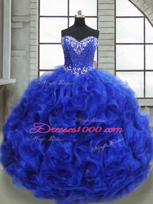 Sleeveless Lace Up Floor Length Beading and Ruffles Sweet 16 Dress