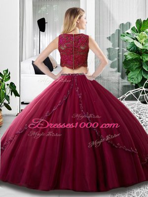 Vintage Two Pieces Quinceanera Gown Purple Scoop Tulle Sleeveless Floor Length Zipper