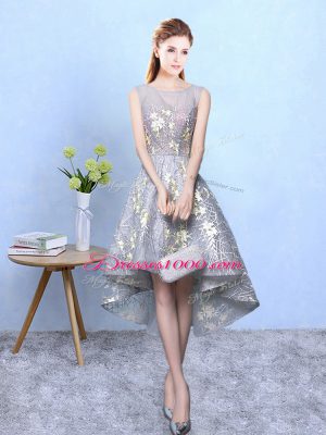 Grey Scoop Zipper Pattern Court Dresses for Sweet 16 Sleeveless