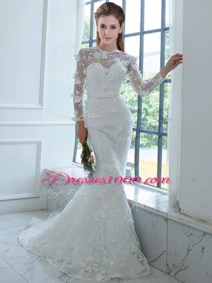 Charming Long Sleeves Brush Train Lace Up Lace Wedding Dresses