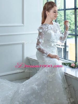 Charming Long Sleeves Brush Train Lace Up Lace Wedding Dresses