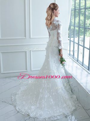 Charming Long Sleeves Brush Train Lace Up Lace Wedding Dresses