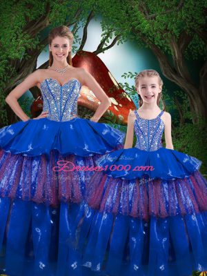 Organza Sleeveless Floor Length Ball Gown Prom Dress and Beading and Ruffled Layers