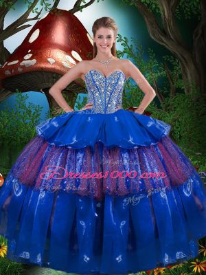 Organza Sleeveless Floor Length Ball Gown Prom Dress and Beading and Ruffled Layers