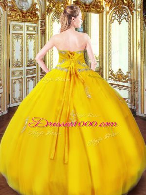 Flirting Floor Length Ball Gowns Sleeveless Gold Vestidos de Quinceanera Lace Up