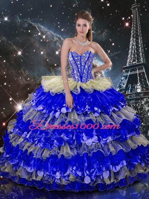 Floor Length Multi-color Sweet 16 Dresses Organza Sleeveless Beading and Ruffles