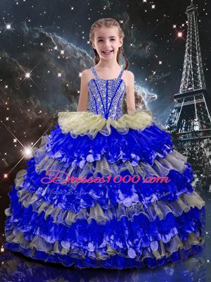 Floor Length Multi-color Sweet 16 Dresses Organza Sleeveless Beading and Ruffles