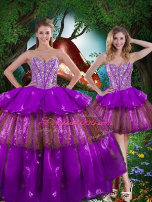 Attractive Ball Gowns Ball Gown Prom Dress Multi-color Sweetheart Organza Sleeveless Floor Length Lace Up