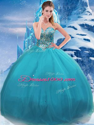 Decent Teal Ball Gowns Appliques Vestidos de Quinceanera Lace Up Tulle Sleeveless Floor Length