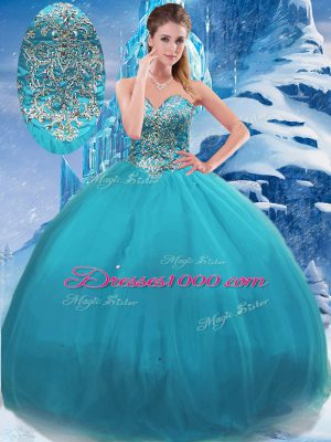 Decent Teal Ball Gowns Appliques Vestidos de Quinceanera Lace Up Tulle Sleeveless Floor Length