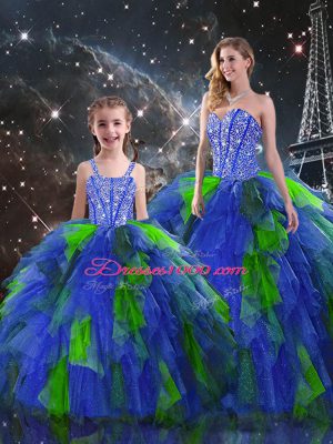 Gorgeous Multi-color Lace Up Sweetheart Beading and Ruffles Sweet 16 Quinceanera Dress Organza Sleeveless