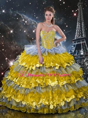 Multi-color Sleeveless Beading and Ruffles Floor Length Quinceanera Gown