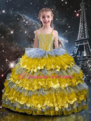 Multi-color Sleeveless Beading and Ruffles Floor Length Quinceanera Gown