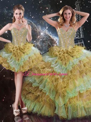 Perfect Sleeveless Lace Up Floor Length Beading and Ruffled Layers Sweet 16 Dress