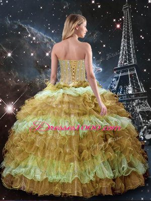 Perfect Sleeveless Lace Up Floor Length Beading and Ruffled Layers Sweet 16 Dress