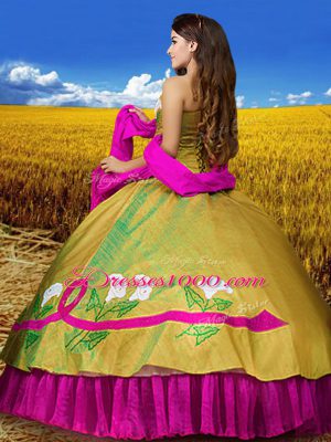 Sleeveless Lace Up Floor Length Embroidery 15 Quinceanera Dress