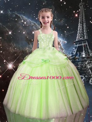 Modest Yellow Green Tulle Lace Up Sweetheart Sleeveless Floor Length Quinceanera Dress Beading