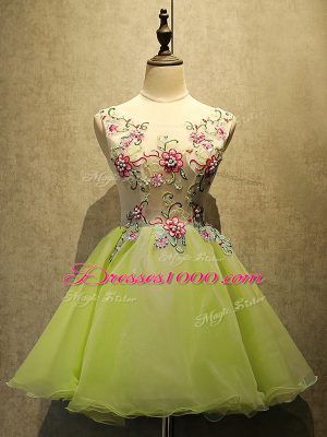 Fantastic Olive Green Scoop Lace Up Embroidery Dress for Prom Sleeveless