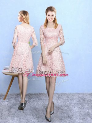 Lace Wedding Party Dress Baby Pink Zipper Half Sleeves Mini Length