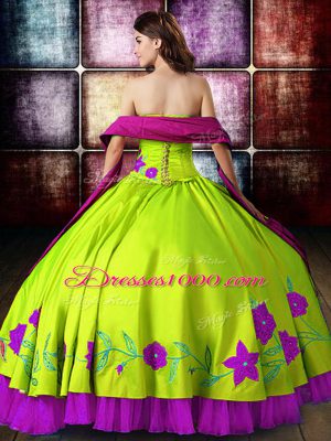 Flirting Floor Length Multi-color Vestidos de Quinceanera Satin Sleeveless Embroidery