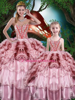 Latest Beading and Ruffles and Ruffled Layers Sweet 16 Dress Multi-color Lace Up Sleeveless Floor Length