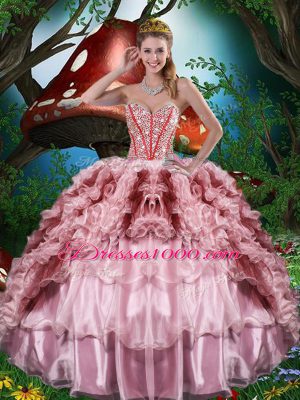 Latest Beading and Ruffles and Ruffled Layers Sweet 16 Dress Multi-color Lace Up Sleeveless Floor Length