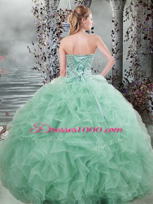 Apple Green Ball Gowns Sweetheart Sleeveless Organza Floor Length Lace Up Beading and Ruffles Sweet 16 Dress