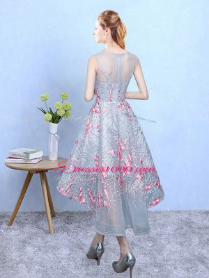 Fantastic Sleeveless Embroidery Zipper Wedding Party Dress