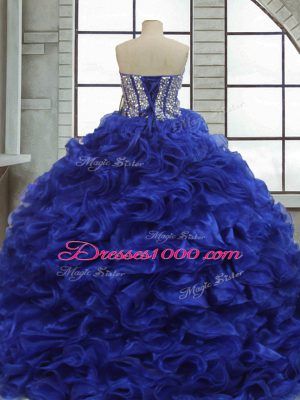 Short Sleeves Floor Length Ruffles Lace Up Quinceanera Dresses with Royal Blue