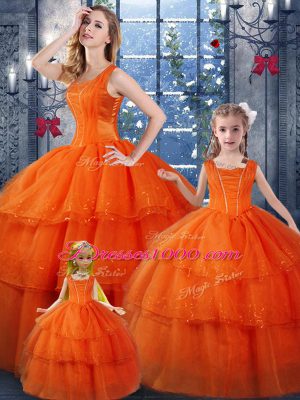 Ruffled Layers 15 Quinceanera Dress Orange Red Lace Up Sleeveless Floor Length