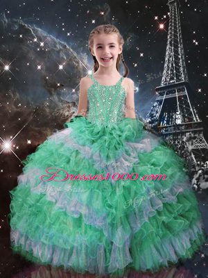 Shining Multi-color Sleeveless Organza Lace Up 15 Quinceanera Dress for Military Ball and Sweet 16 and Quinceanera